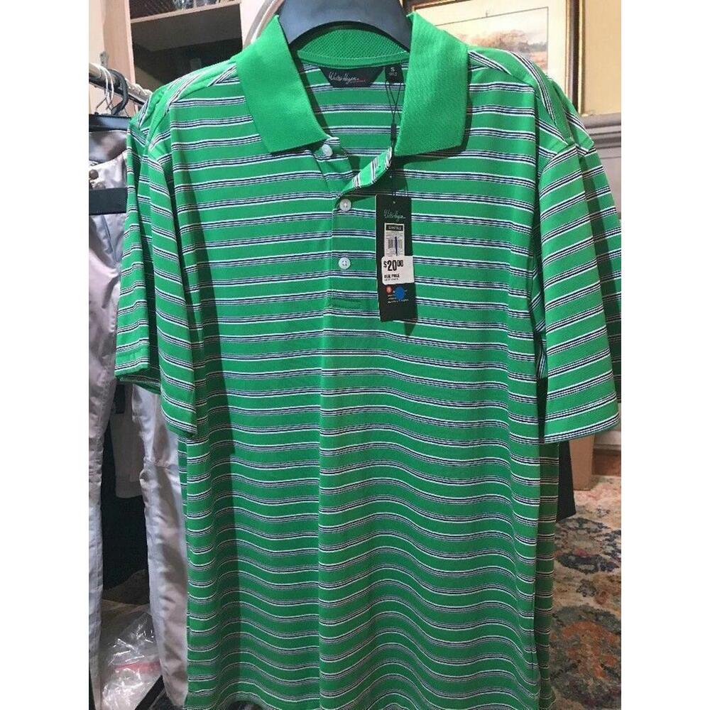 Walter Hagen Essentials Mens S GOLF Polo Three Stripe Green Fern New